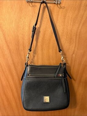 Dooney & Bourke Black Pebble Leather Shoulder Bag with Gold Hardware